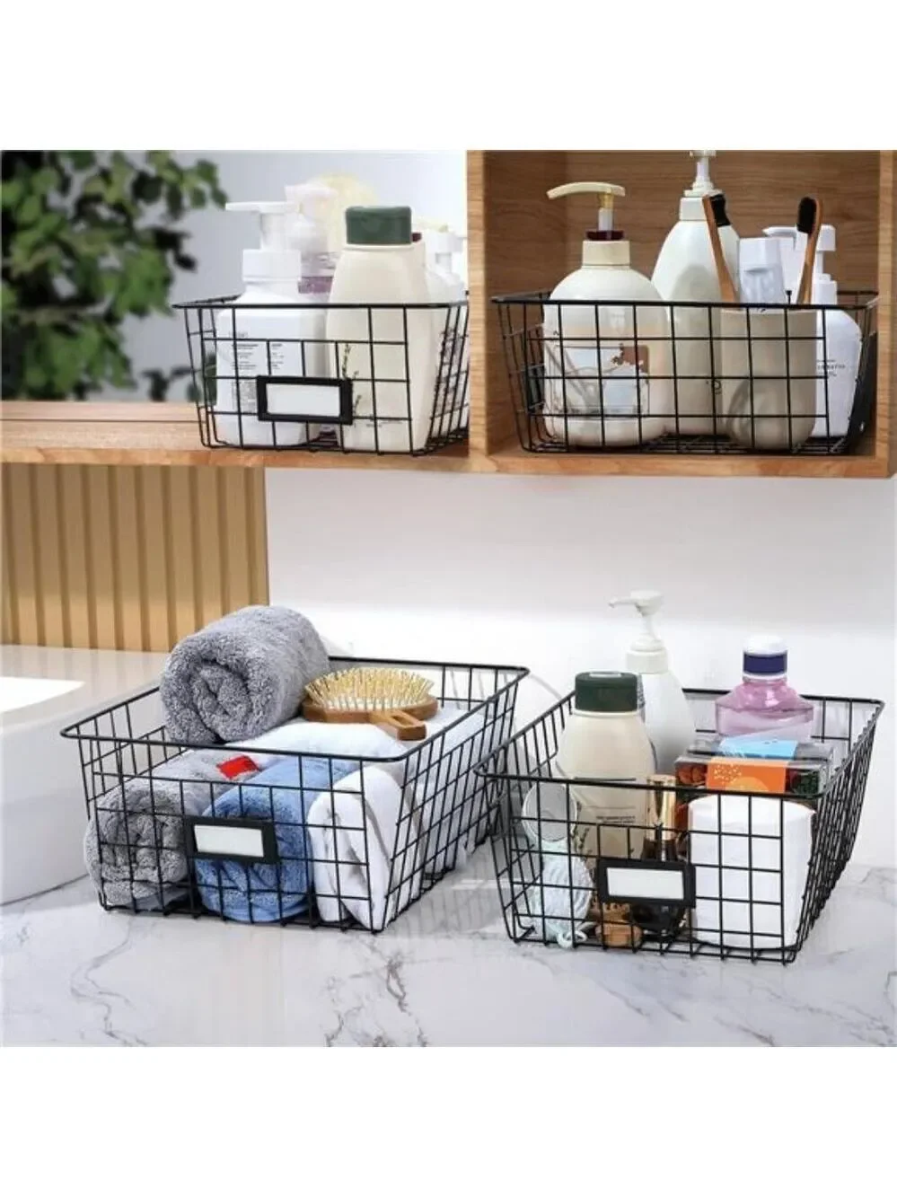 Wire Storage Baskets Set of 6 Kitchen Pantry Organizer Bathroom Cabinet Shelf